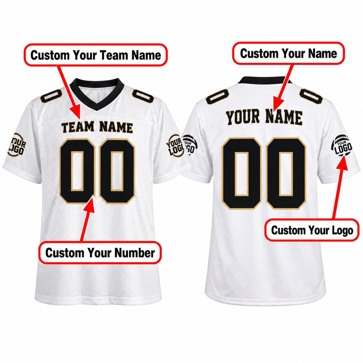 Personalized New Orleans Saints Football Jersey – White Game Style, Custom Name Patch, Team Name, Number & Logo-2