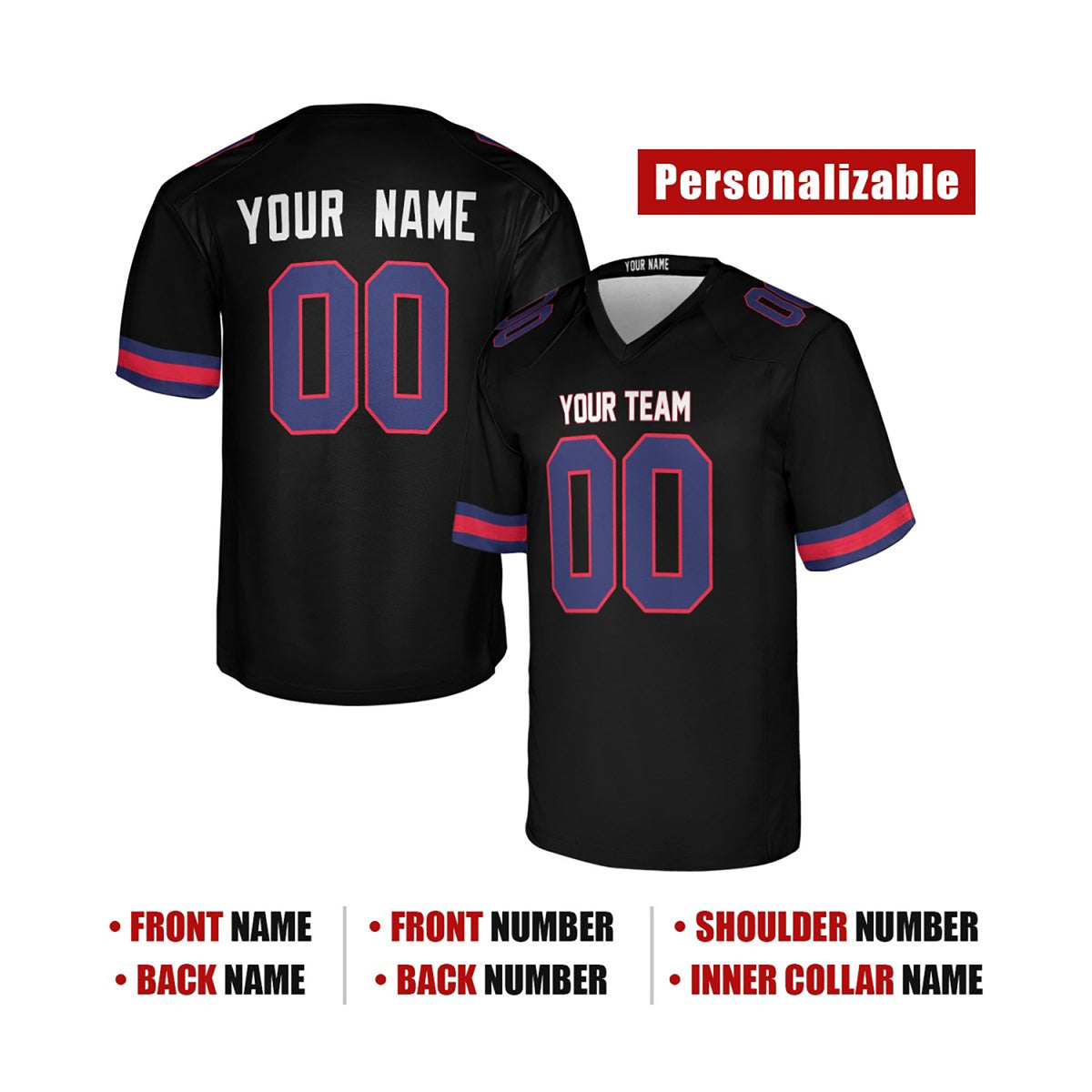 Personalized New York Giants Football Jersey - Black Fashion Game Style, Custom Name & Number-2
