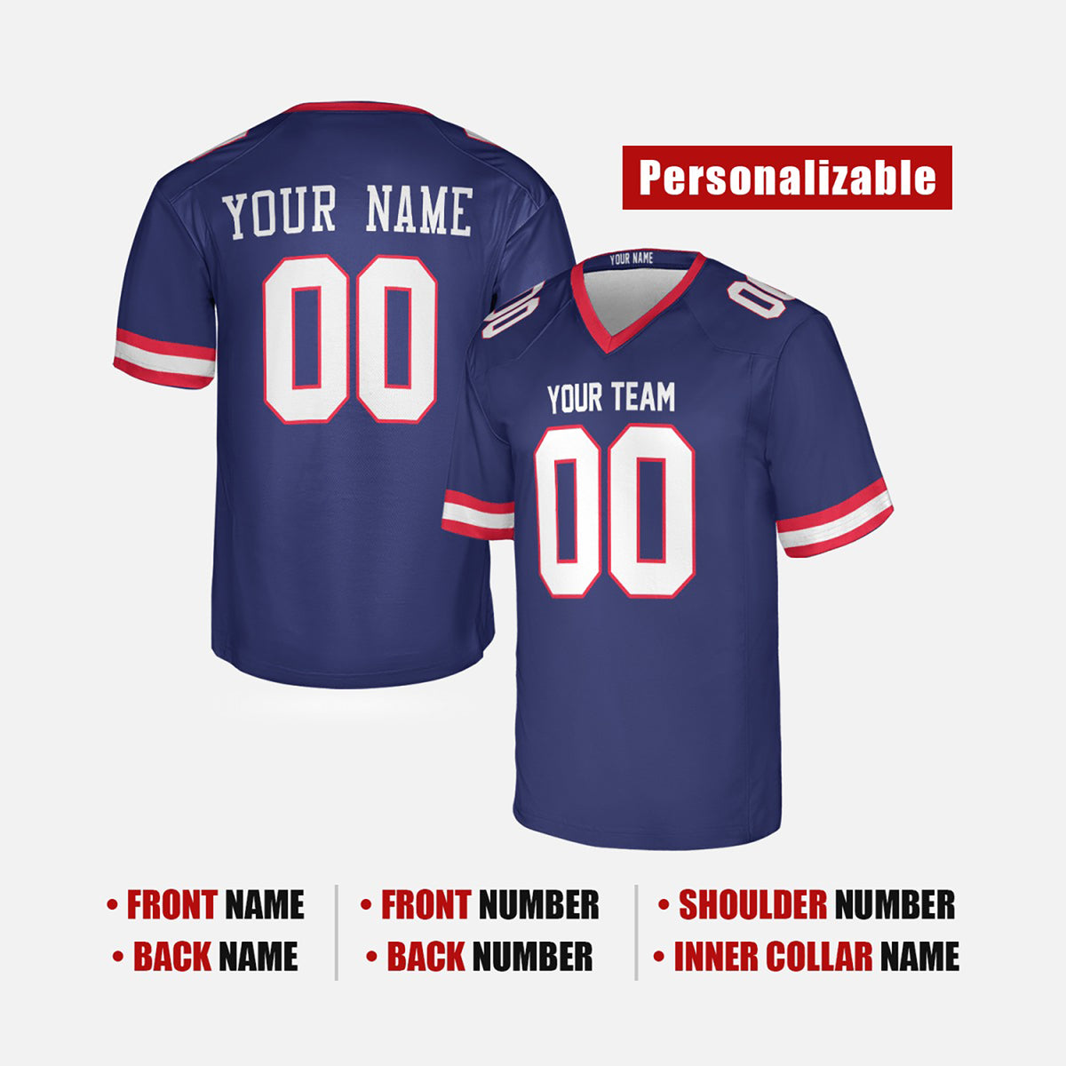Personalized New York Giants Football Jersey - Royal Classic Style, Custom Name & Number-3