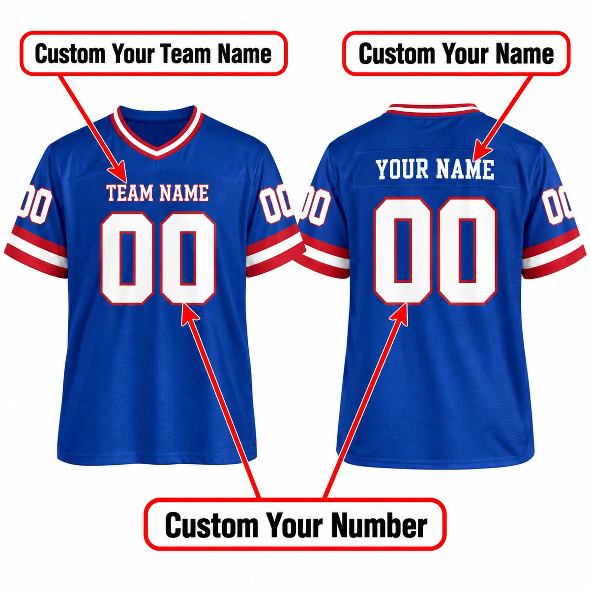 Personalized New York Giants Football Jersey – Royal Classic Alternate Style, Custom Name Patch, Team Name, Number & Logo-2