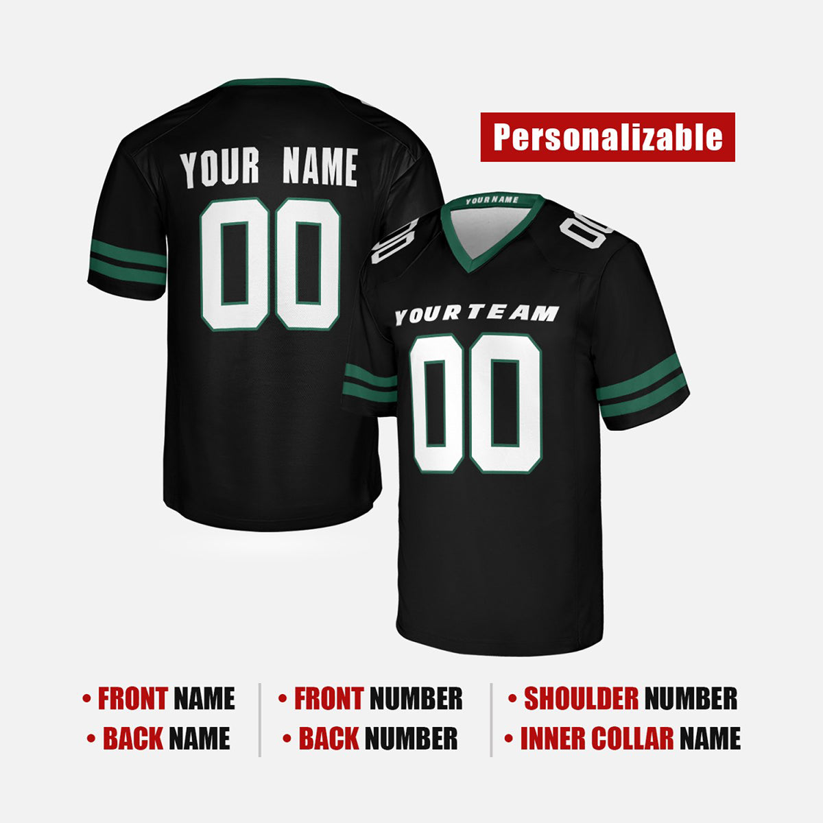 Personalized New York Jets Football Jersey - Legacy Black Alternate Style, Custom Name & Number-2