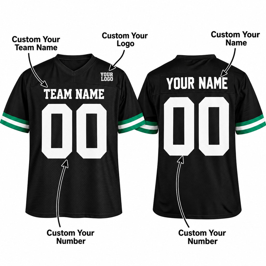Personalized New York Jets Football Jersey – Black Retired Player Mesh Style, Custom Name Patch, Team Name, Number & Logo-1