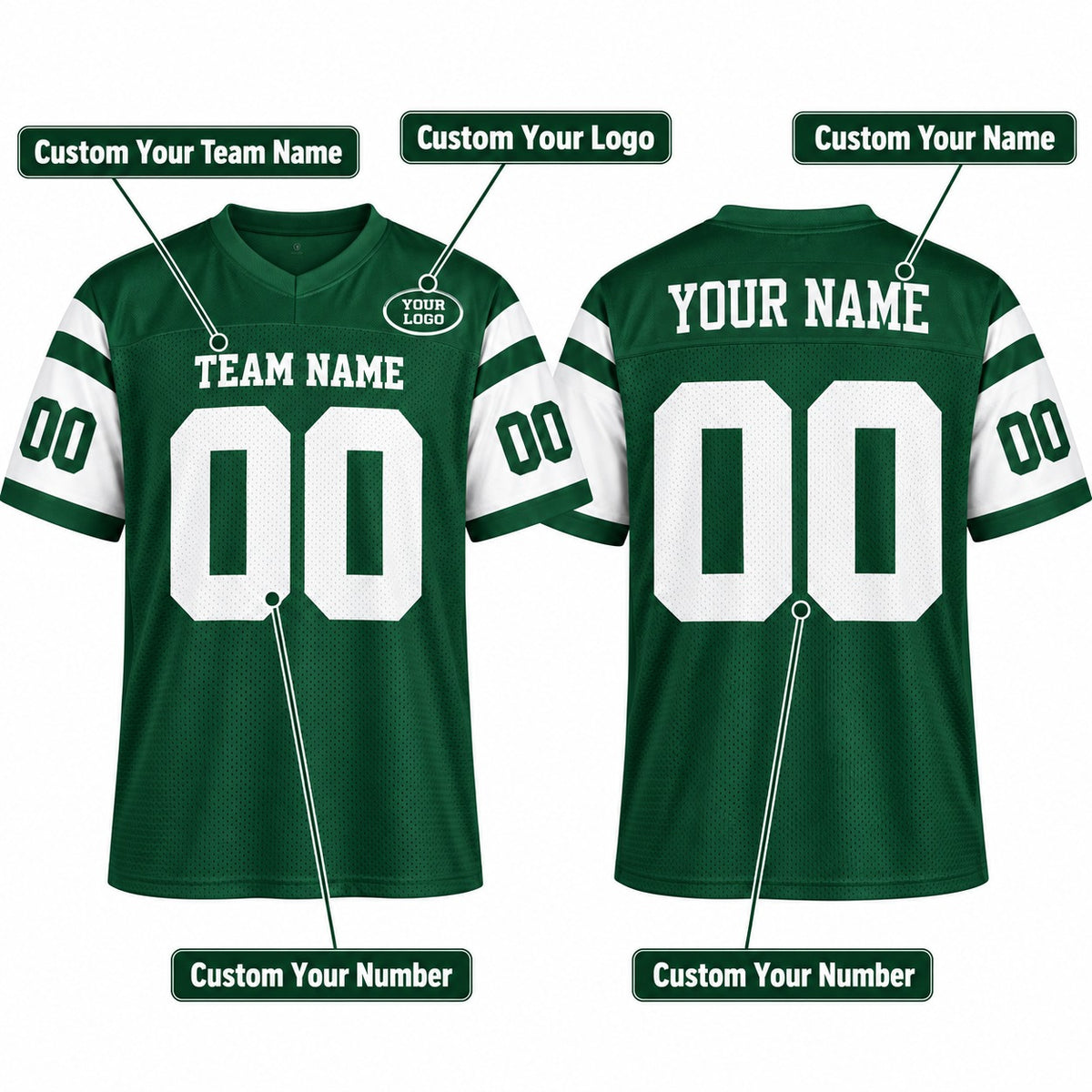 Personalized New York Jets Football Jersey – Green Legacy Style, Custom Name Patch, Team Name, Number & Logo-2
