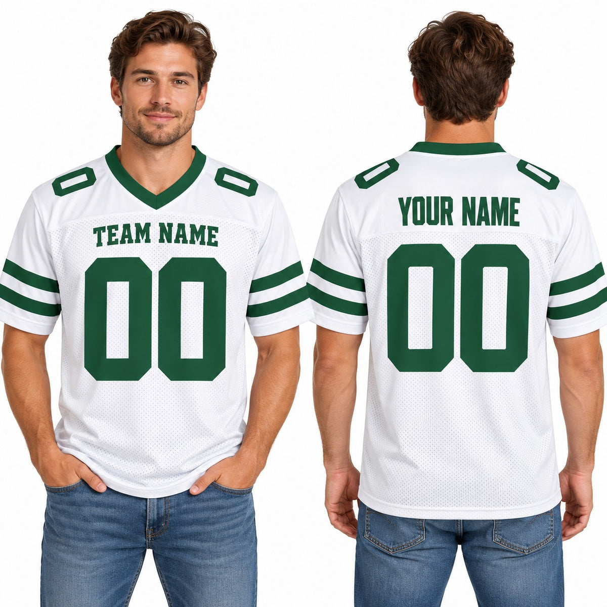Personalized New York Jets Football Jersey – Legacy White Game Style, Custom Name Patch, Team Name, Number & Logo-1