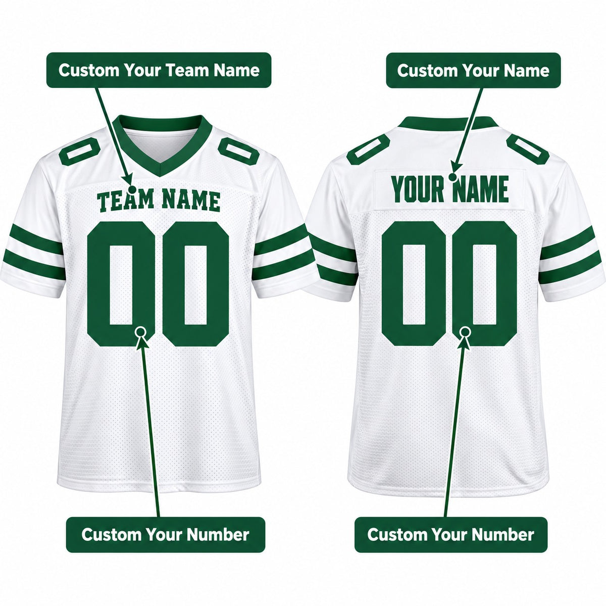 Personalized New York Jets Football Jersey – Legacy White Game Style, Custom Name Patch, Team Name, Number & Logo-2