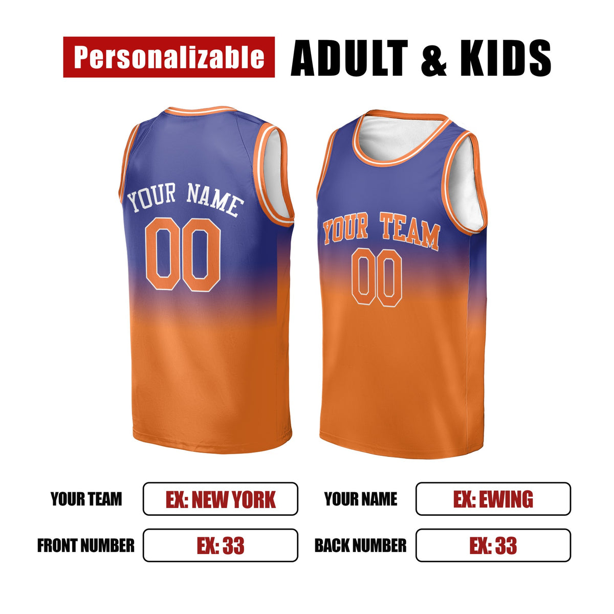 Personalized New York Knicks Basketball Jersey - Royal Orange 1991/92 Hardwood Classics Swingman Style, Custom Name & Number-2