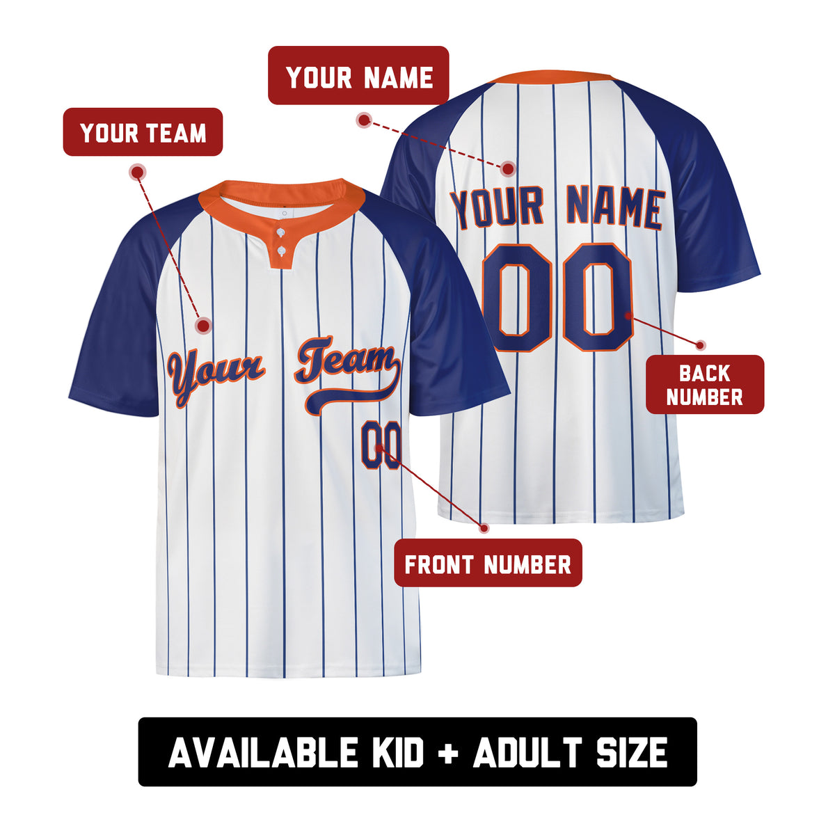 Personalized New York Mets Two-Button Baseball Jersey - Home Style, Custom Name & Number-2