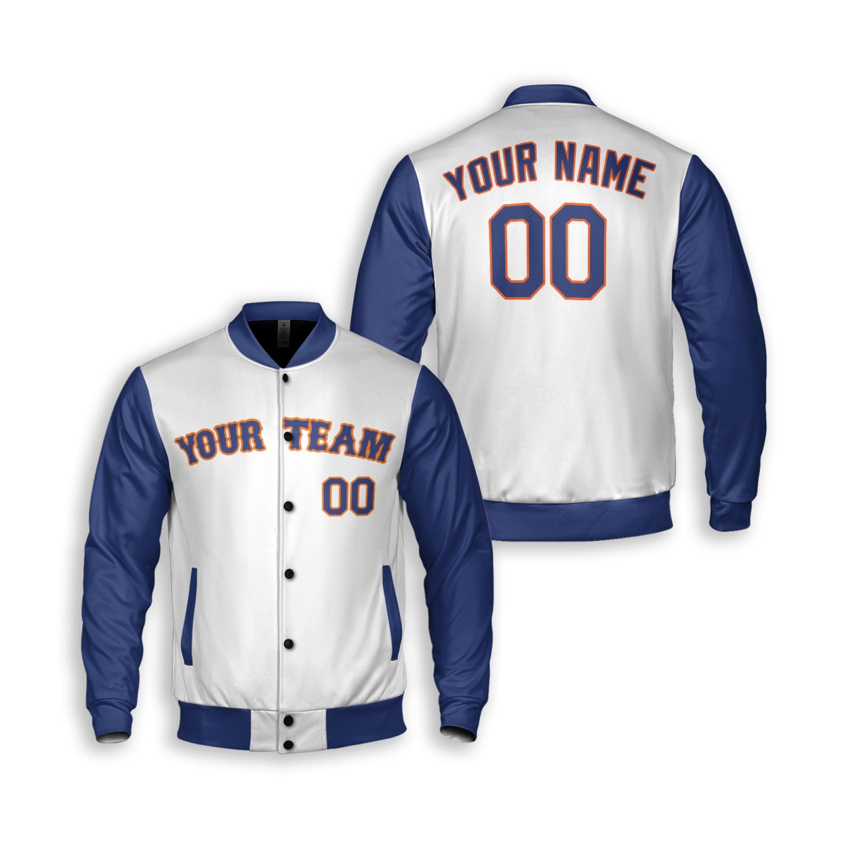Personalized New York Mets Varsity Jacket – White Blue Away Style, Custom Name & Number-3