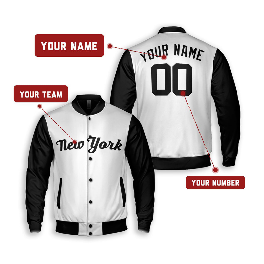 Personalized New York Yankees Varsity Jacket – White Black Home Style, Custom Name & Number-1