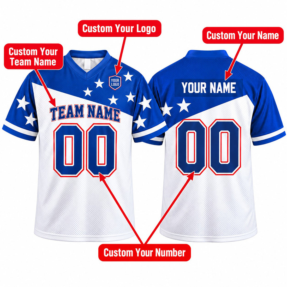 Personalized NFC 1994 Football Jersey – White Blue Pro Bowl Style, Custom Name Patch, Team Name, Number & Logo-1