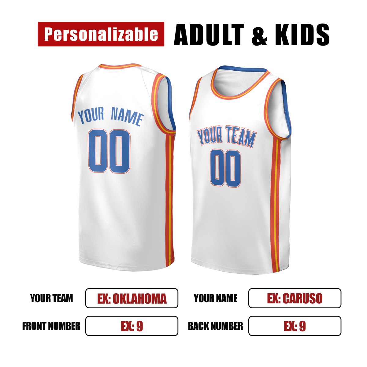 Personalized Oklahoma City Thunder Basketball Jersey - White Fast Break Association Style, Custom Name & Number-2