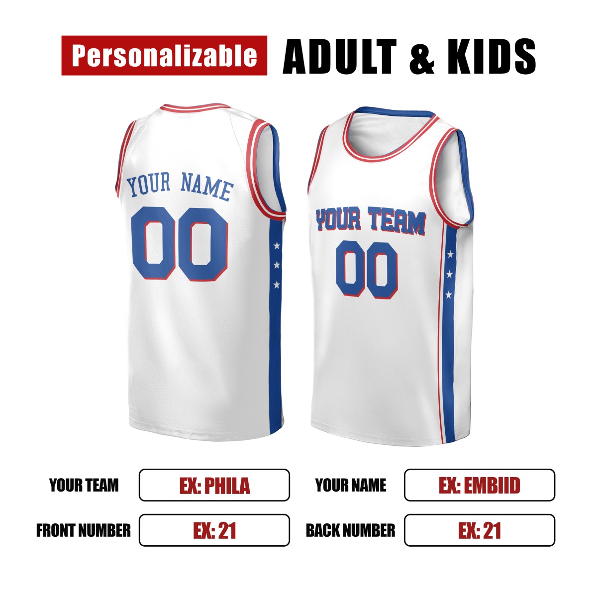 Personalized Philadelphia 76ers Basketball Jersey - White Fast Break Association Style, Custom Name & Number-2