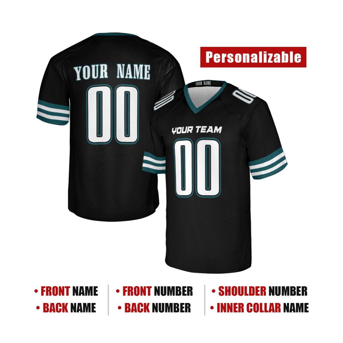 Personalized Philadelphia Eagles Football Jersey - Black 2004 Throwback Style, Custom Name & Number-2