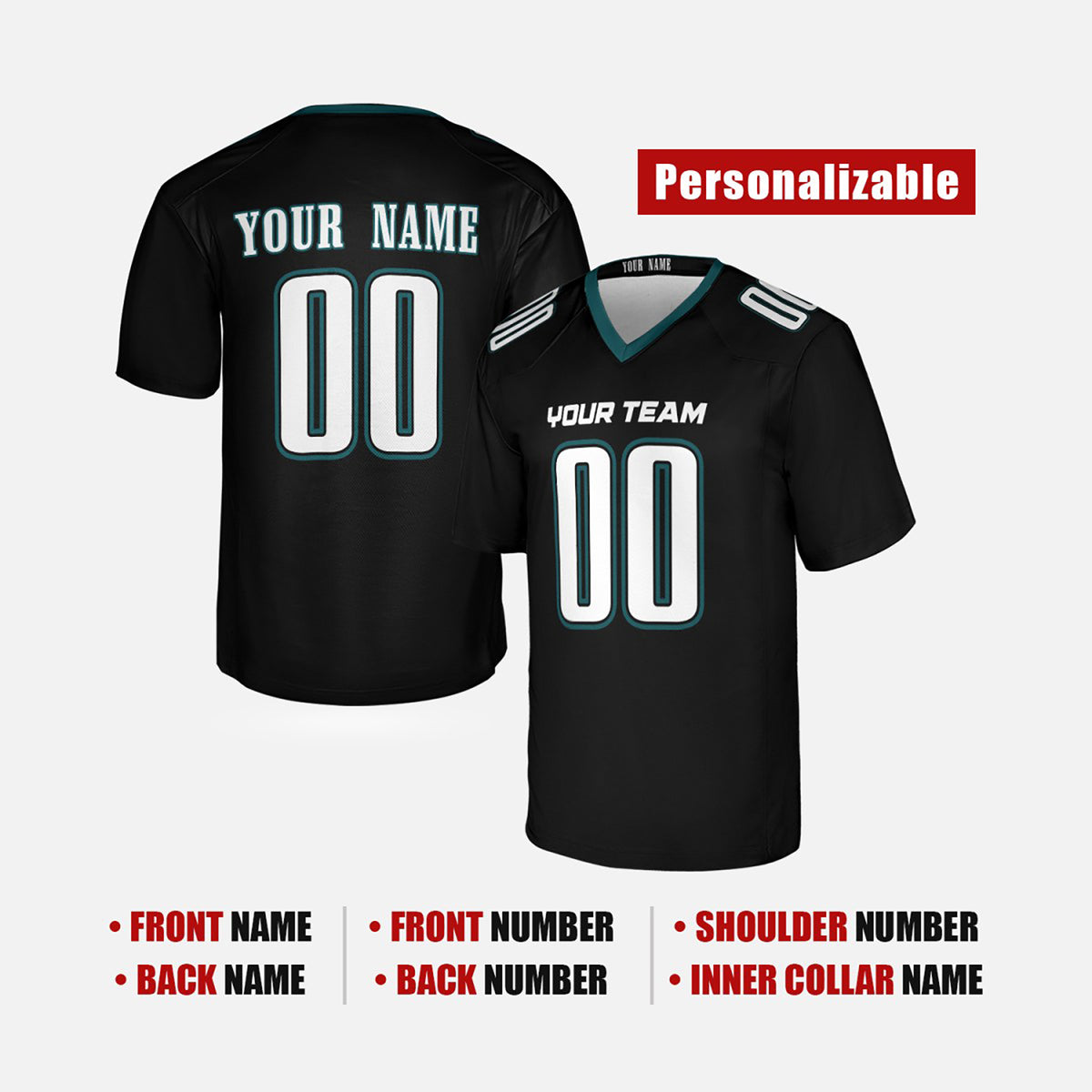 Personalized Philadelphia Eagles Football Jersey - Black Fan Style, Custom Name & Number-2