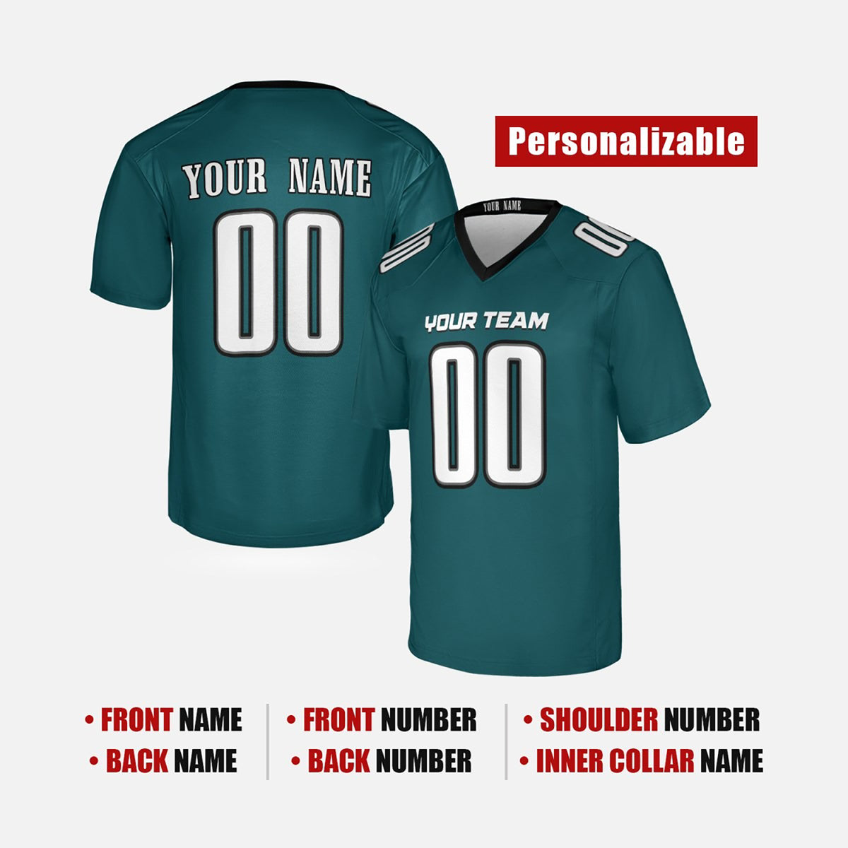 Personalized Philadelphia Eagles Football Jersey - Midnight Green Fan Style, Custom Name & Number-2