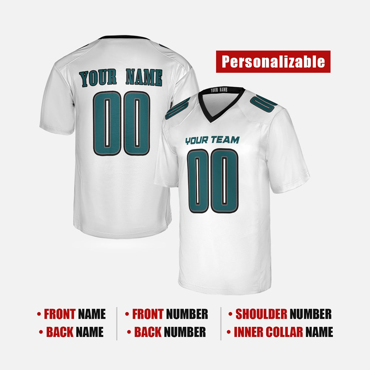 Personalized Philadelphia Eagles Football Jersey - White Fan Style, Custom Name & Number-2