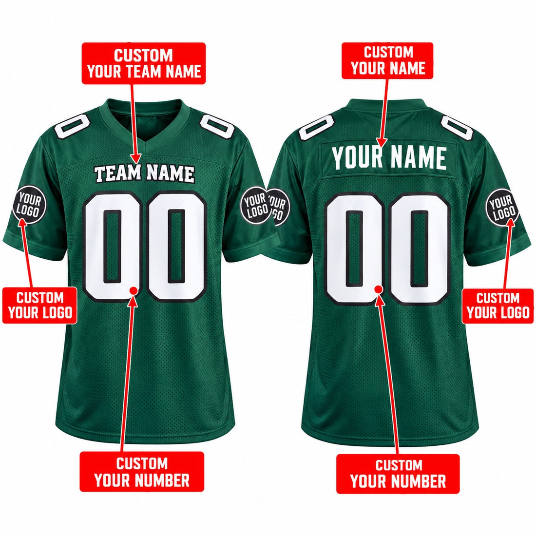 Personalized Philadelphia Eagles Football Jersey – Green Throwback Style, Custom Name Patch, Team Name, Number & Logo-1