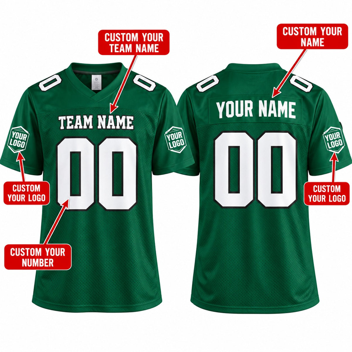 Personalized Philadelphia Eagles Football Jersey – Kelly Green Alternate Style, Custom Name Patch, Team Name, Number & Logo-2