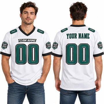 Personalized Philadelphia Eagles Football Jersey – White Game Style, Custom Name Patch, Team Name, Number & Logo-1