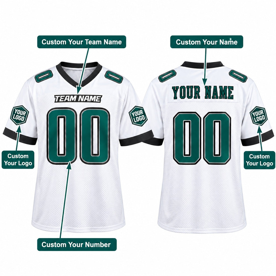 Personalized Philadelphia Eagles Football Jersey – White Game Style, Custom Name Patch, Team Name, Number & Logo-1