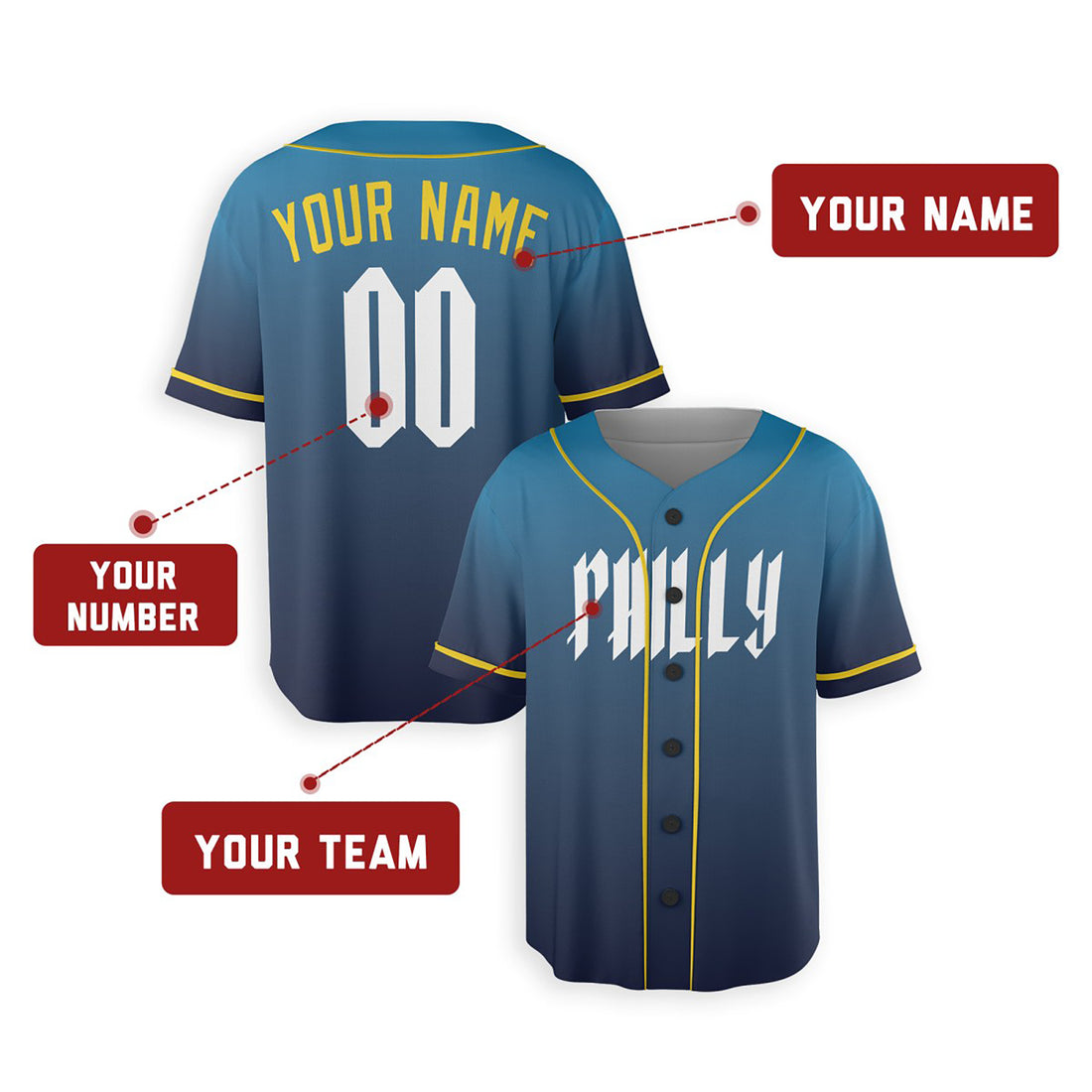 Personalized Philadelphia Phillies Baseball Jersey - Blue City Connect Style, Custom Name & Number-1