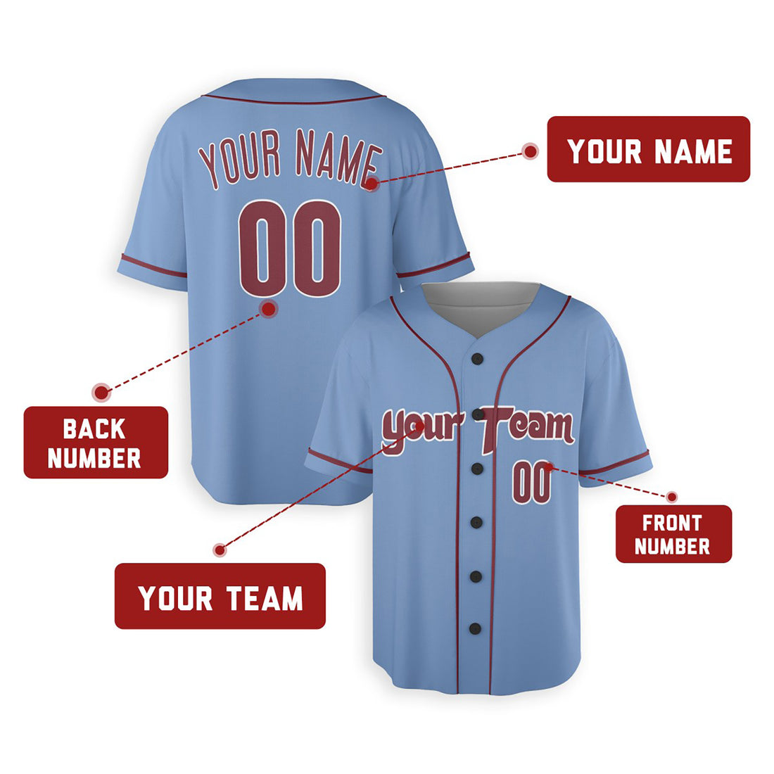 Personalized Philadelphia Phillies Baseball Jersey - Light Blue Alternate Style, Custom Name & Number-1