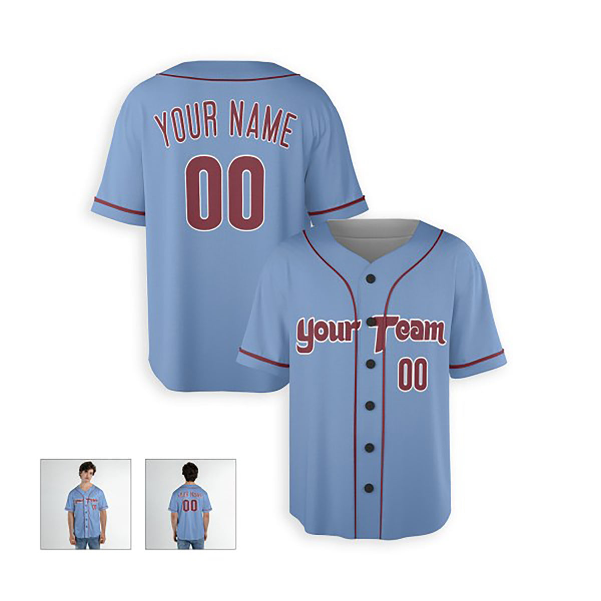 Personalized Philadelphia Phillies Baseball Jersey - Light Blue Alternate Style, Custom Name & Number-4