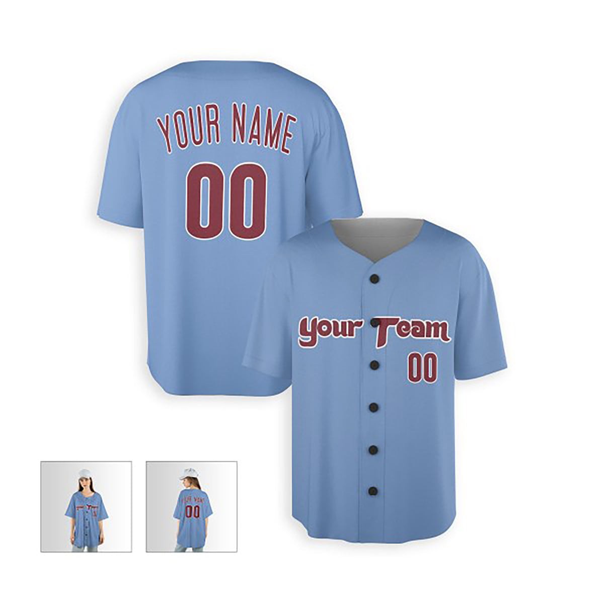 Personalized Philadelphia Phillies Baseball Jersey - Light Blue Alternate Style, Custom Name & Number-5
