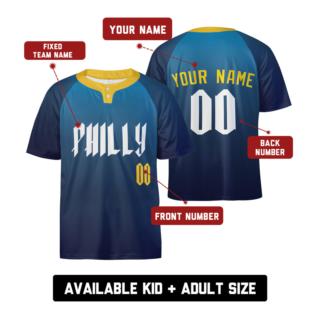 Personalized Philadelphia Phillies Philly Two-Button Baseball Jersey - City Connect Style, Custom Name & Number-1