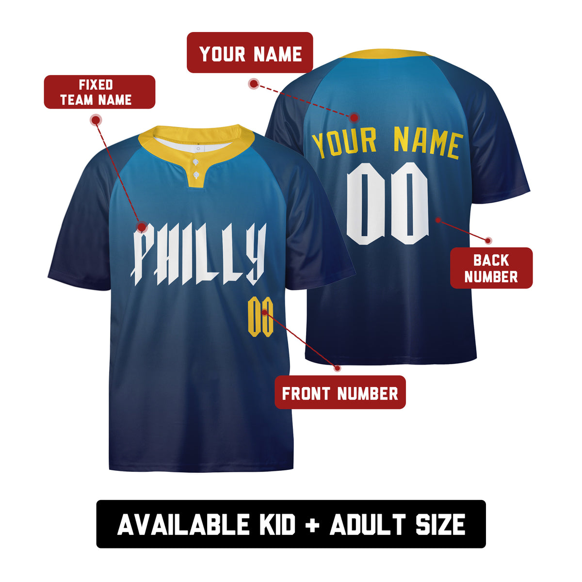 Personalized Philadelphia Phillies Philly Two-Button Baseball Jersey - City Connect Style, Custom Name & Number-2