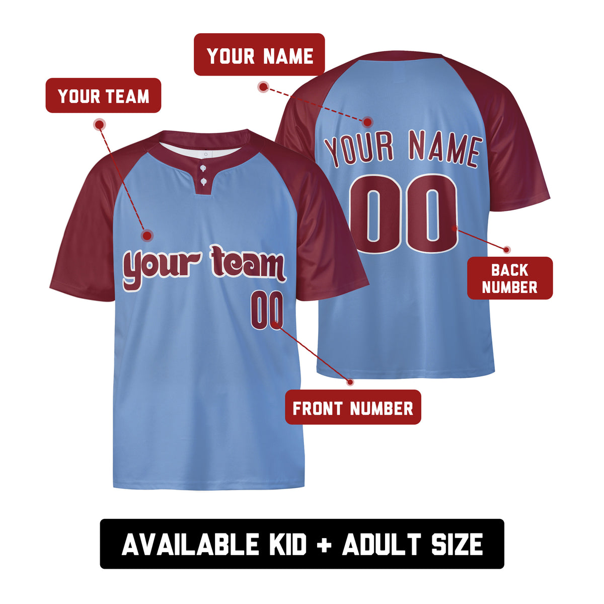 Personalized Philadelphia Phillies Two-Button Baseball Jersey - Alternate Style, Custom Name & Number-2