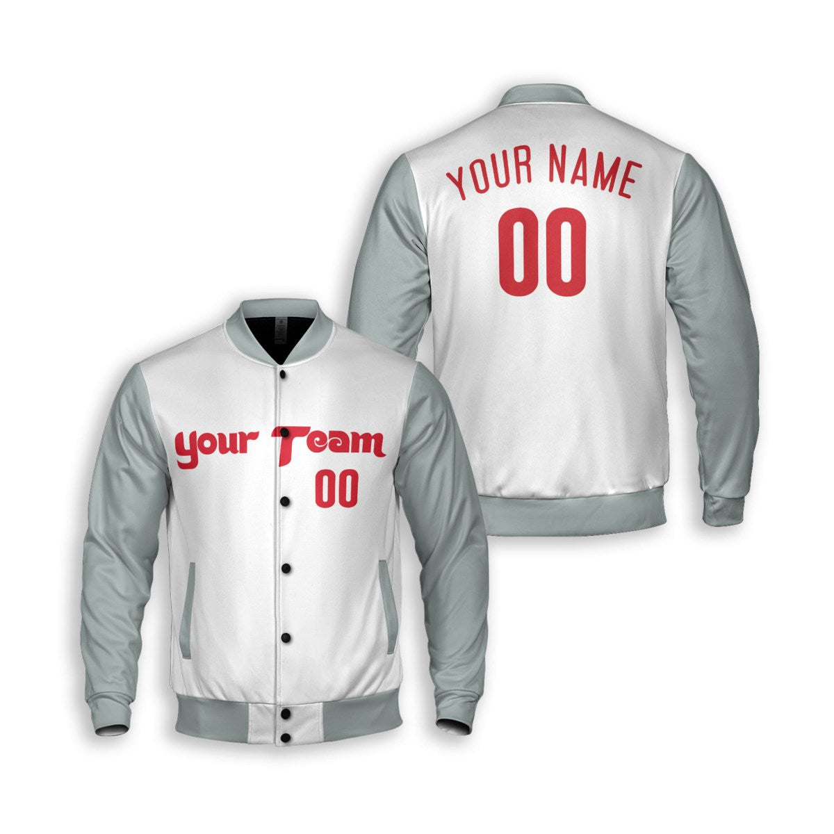 Personalized Philadelphia Phillies Varsity Jacket – White Gray Away Style, Custom Name & Number-3