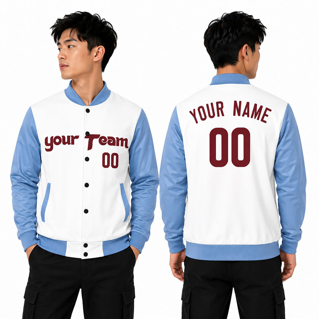 Personalized Philadelphia Phillies Varsity Jacket – White Light Blue Alternate Style, Custom Name & Number-1