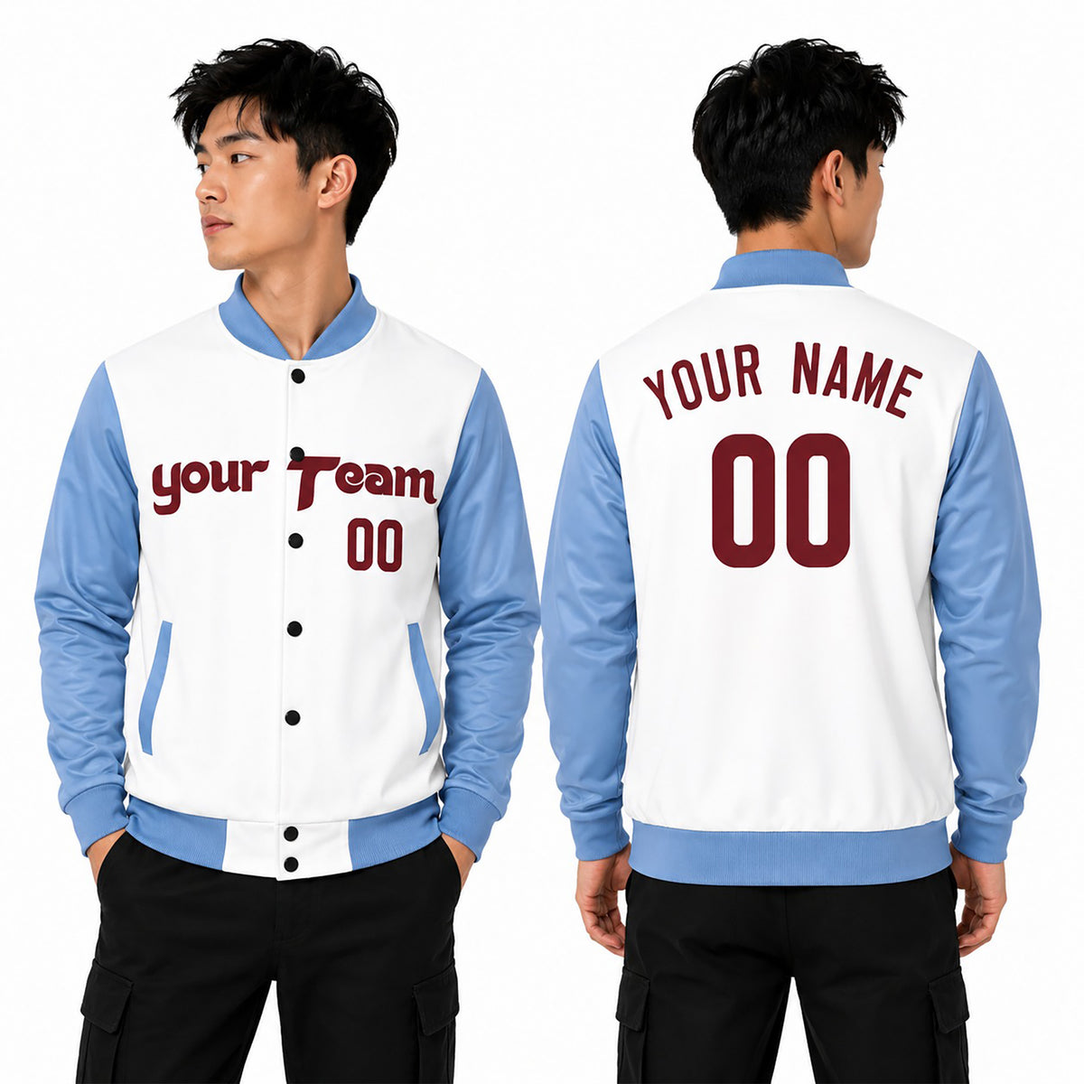 Personalized Philadelphia Phillies Varsity Jacket – White Light Blue Alternate Style, Custom Name & Number-1