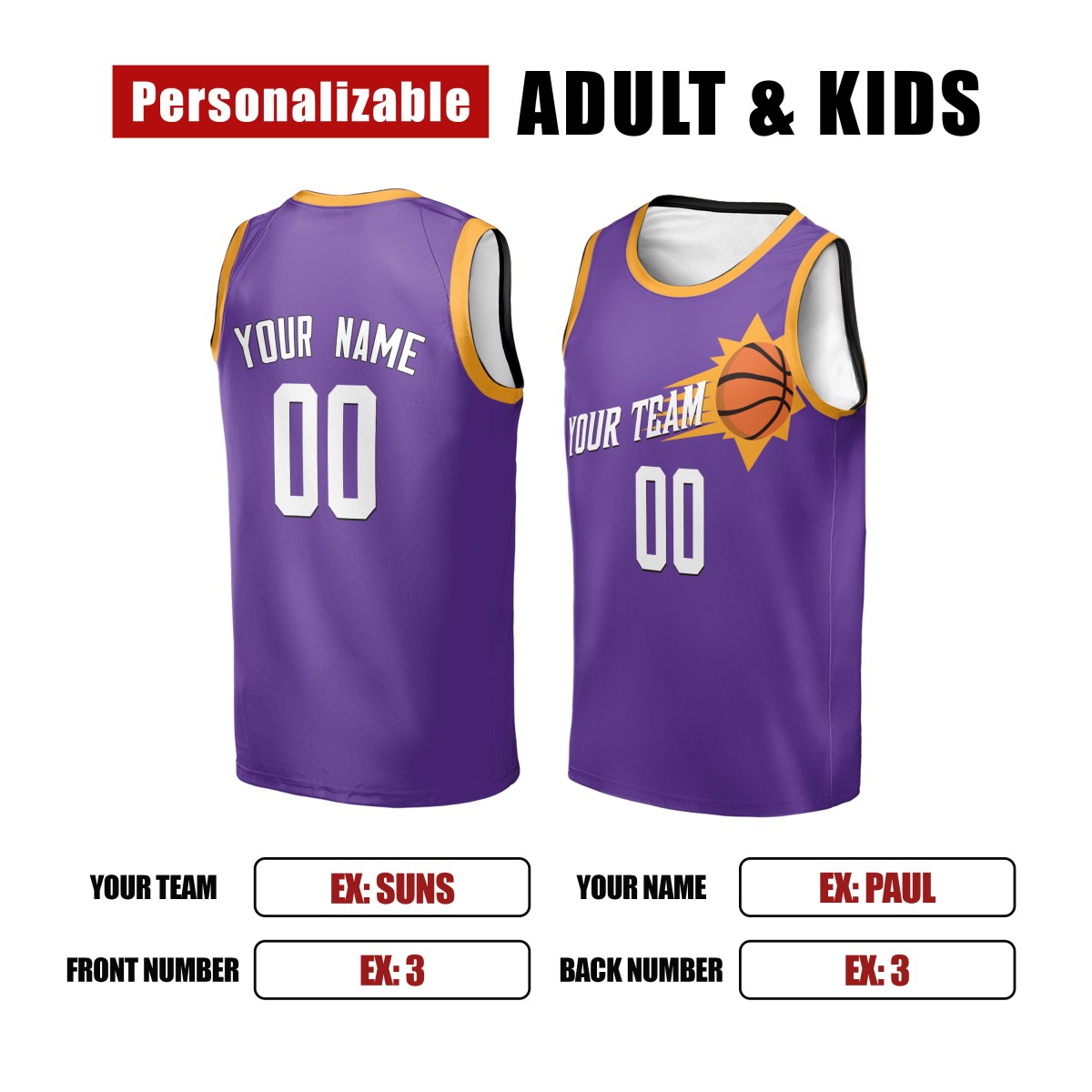Personalized Phoenix Suns Basketball Jersey - Purple Swingman Classic Style, Custom Name & Number-2