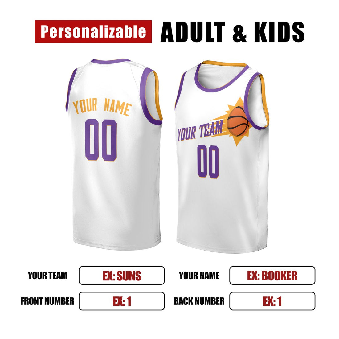 Personalized Phoenix Suns Basketball Jersey - White Swingman Association Style, Custom Name & Number-1