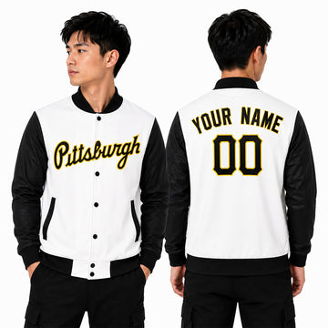 Personalized Pittsburgh Pirates Varsity Jacket – White Black Alternate Style, Custom Name & Number-1