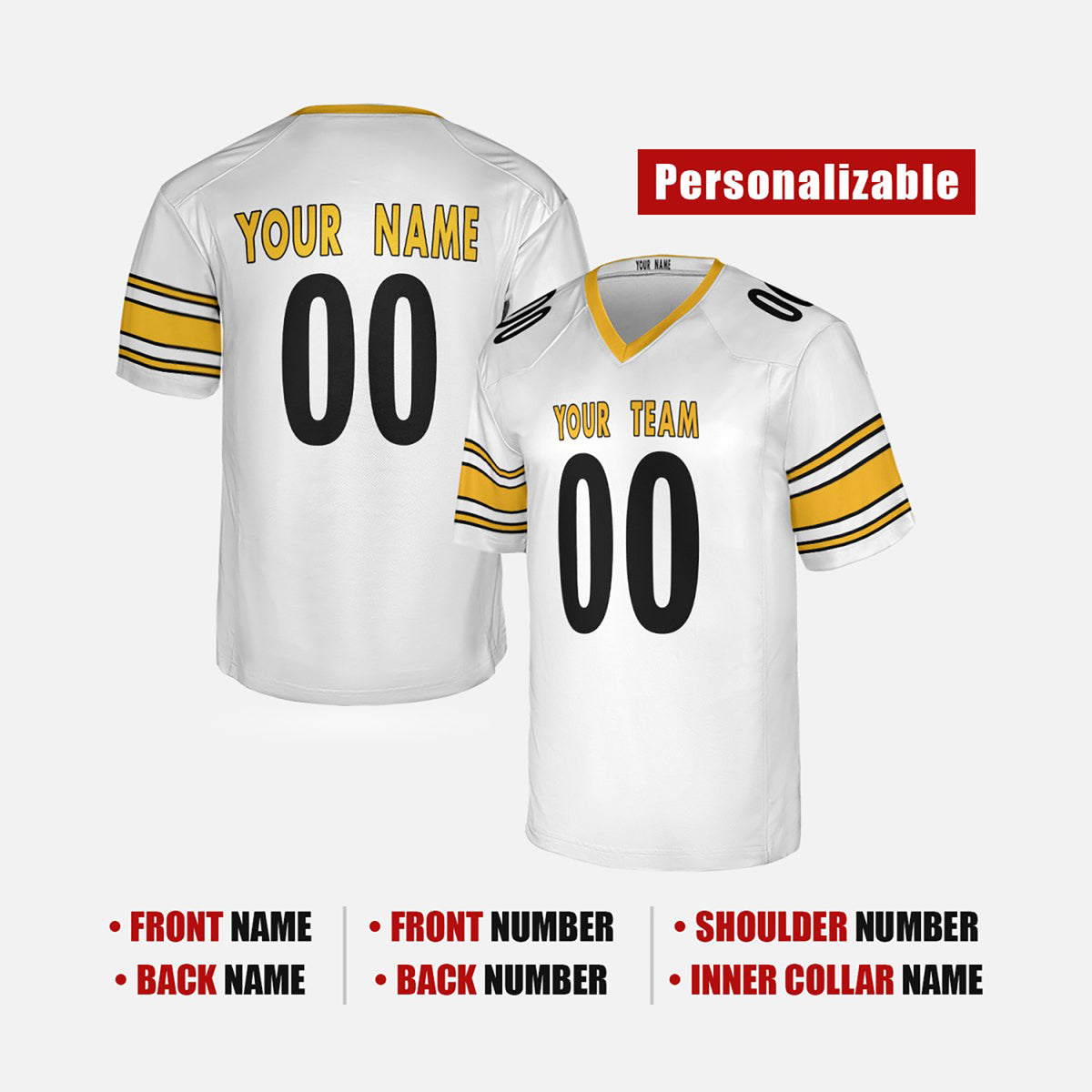 Personalized Pittsburgh Steelers Football Jersey - White Fan Style, Custom Name & Number-2