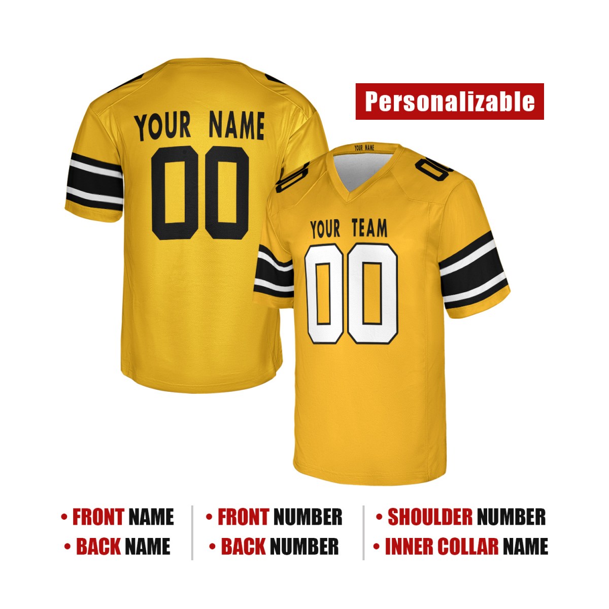 Personalized Pittsburgh Steelers Football Jersey - Yellow Alternate Fan Style, Custom Name & Number-2