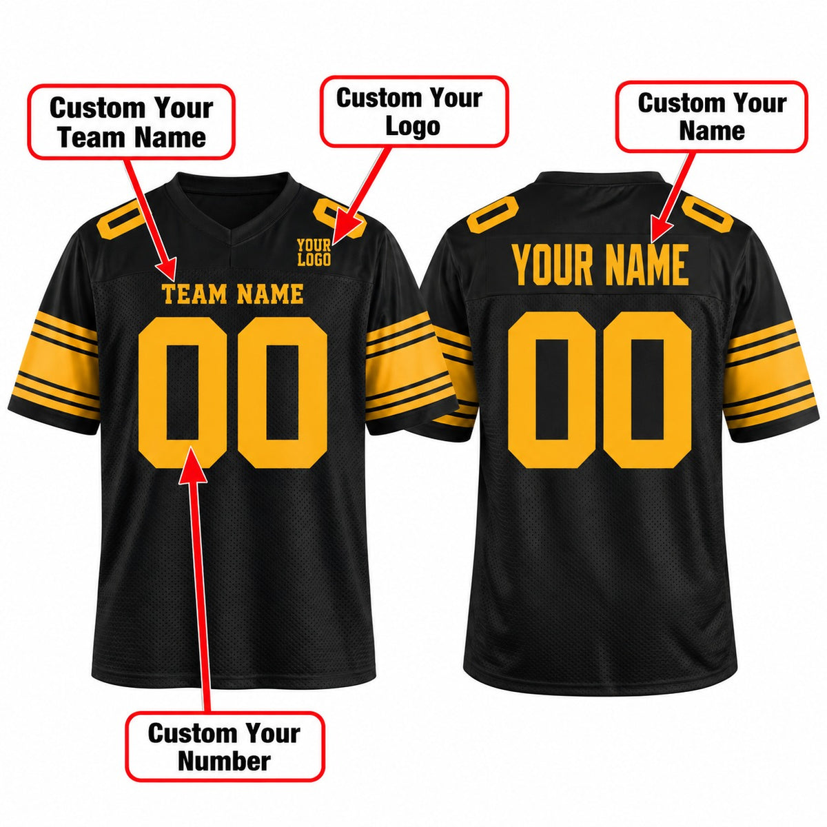 Personalized Pittsburgh Steelers Football Jersey – Black Alternate Style, Custom Name Patch, Team Name, Number & Logo-2