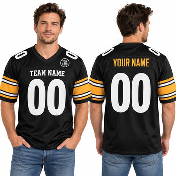 Personalized Pittsburgh Steelers Football Jersey – Black Game Style, Custom Name Patch, Team Name, Number & Logo-1