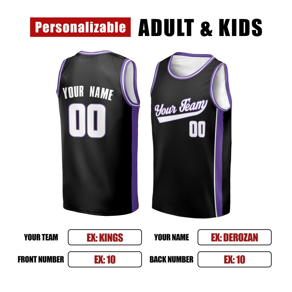 Personalized Sacramento Kings Basketball Jersey - Black Swingman Player Icon Style, Custom Name & Number-2