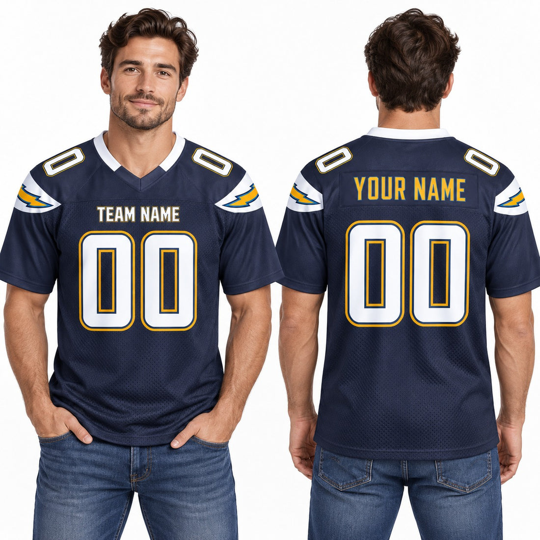 Personalized San Diego Chargers Football Jersey – Navy Gridiron Classics Style, Custom Name Patch, Team Name, Number & Logo-1