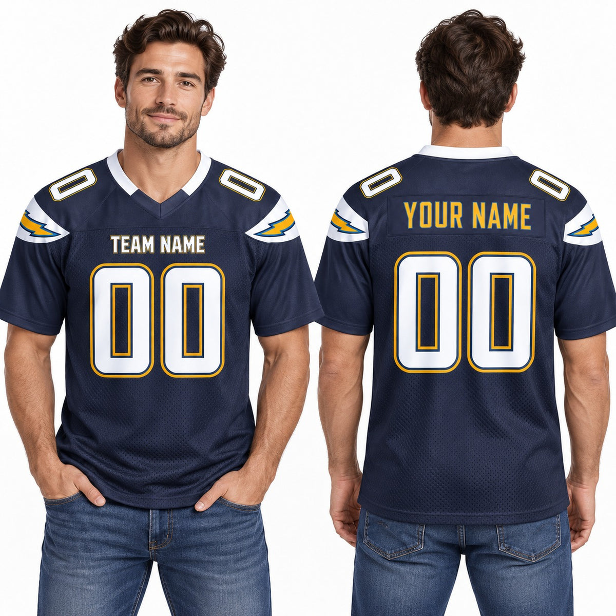 Personalized San Diego Chargers Football Jersey – Navy Gridiron Classics Style, Custom Name Patch, Team Name, Number & Logo-1