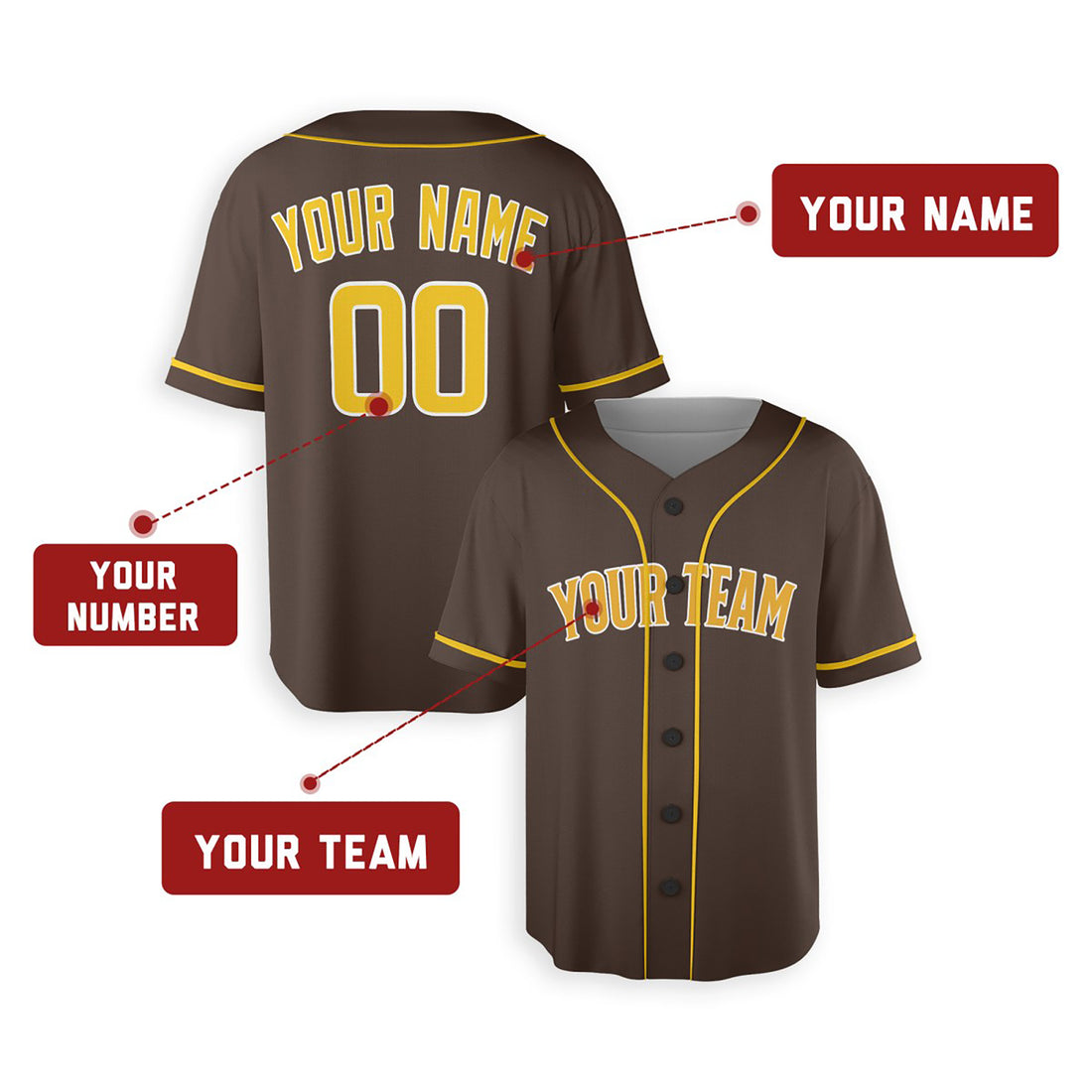 Personalized San Diego Padres Baseball Jersey - Brown Alternate Style, Custom Name & Number-1