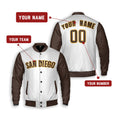 Personalized San Diego Padres Varsity Jacket – White Brown Alternate Style 2, Custom Name & Number-2