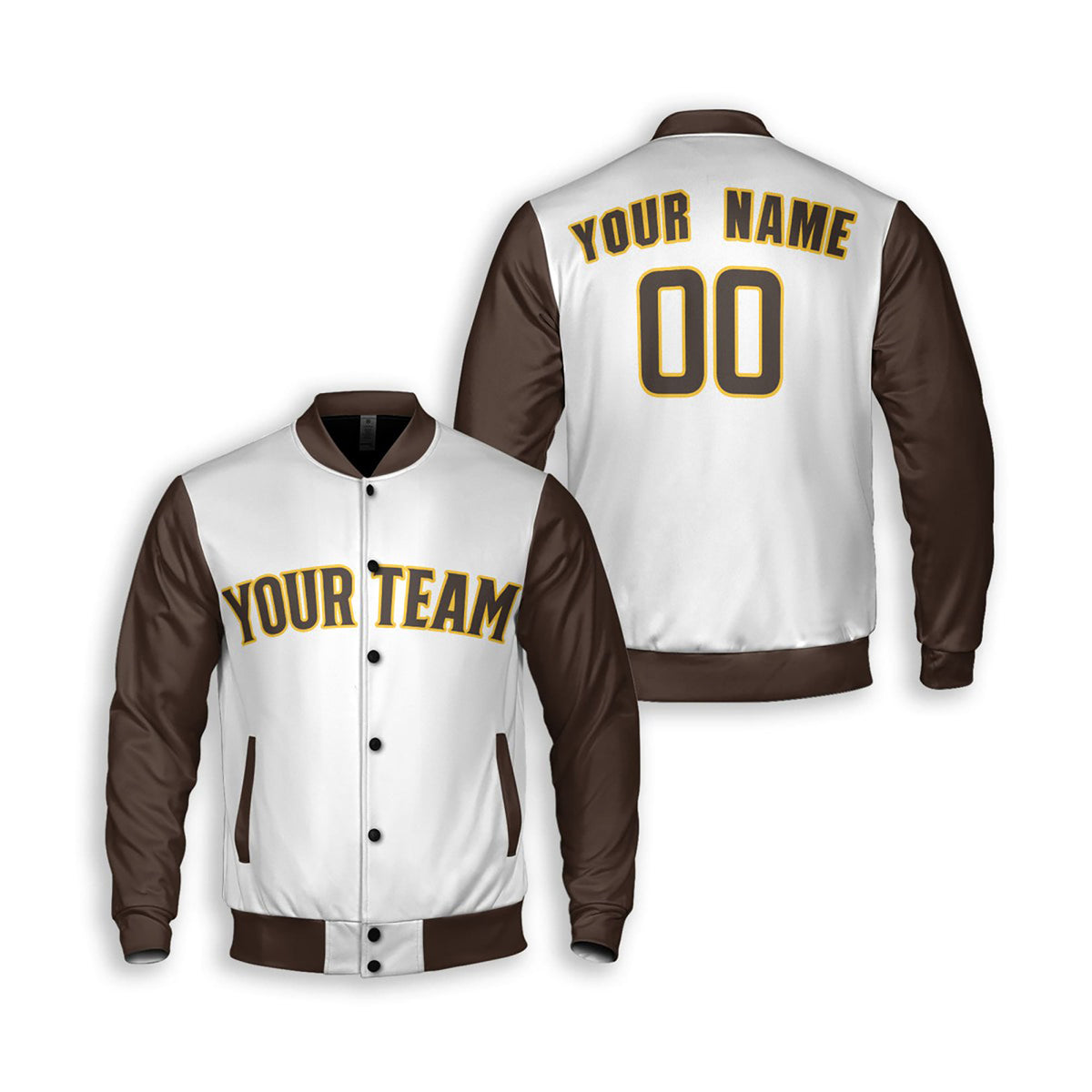 Personalized San Diego Padres Varsity Jacket – White Brown Alternate Style 2, Custom Name & Number-3