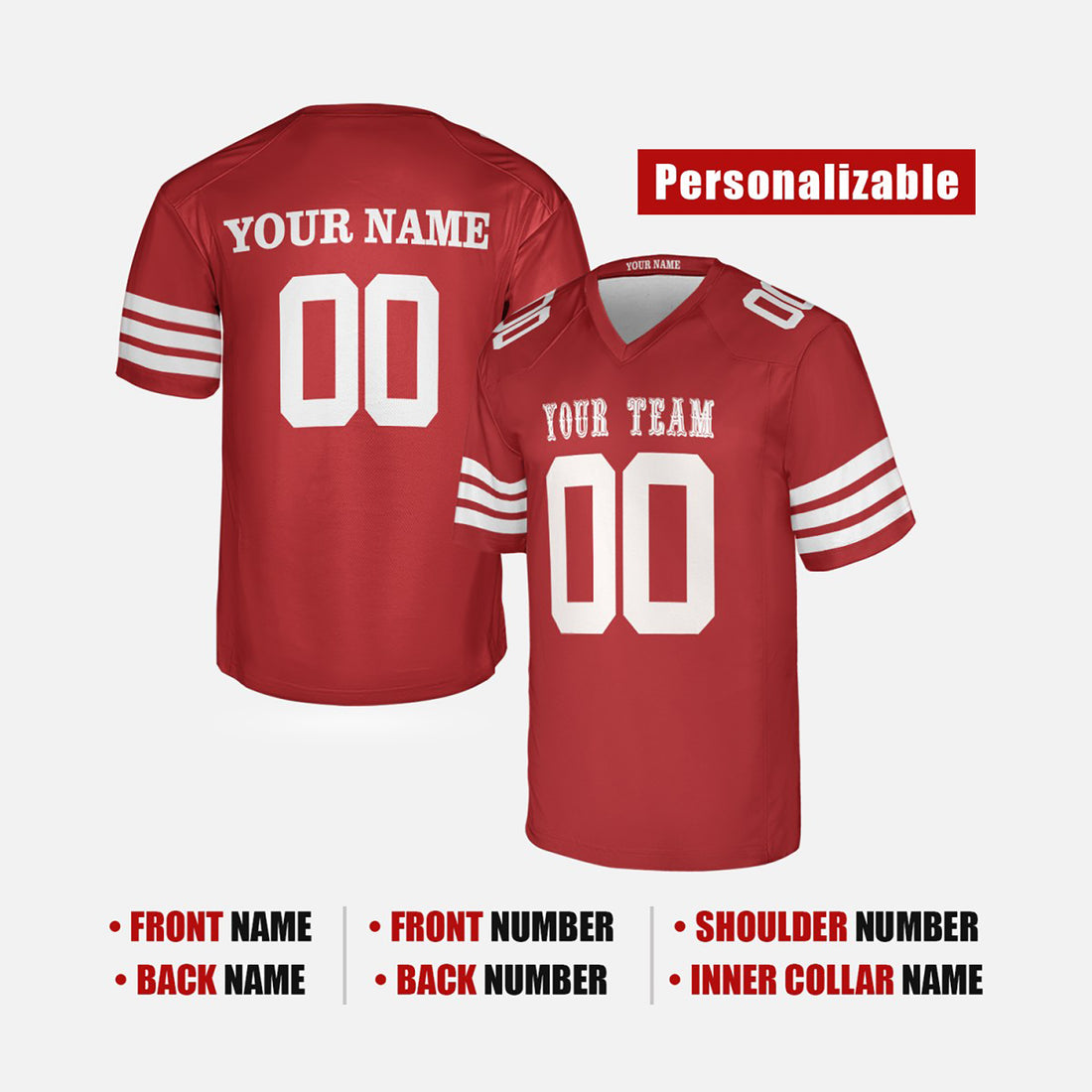Personalized San Francisco 49ers Football Jersey - Scarlet Fan Style, Custom Name & Number-1