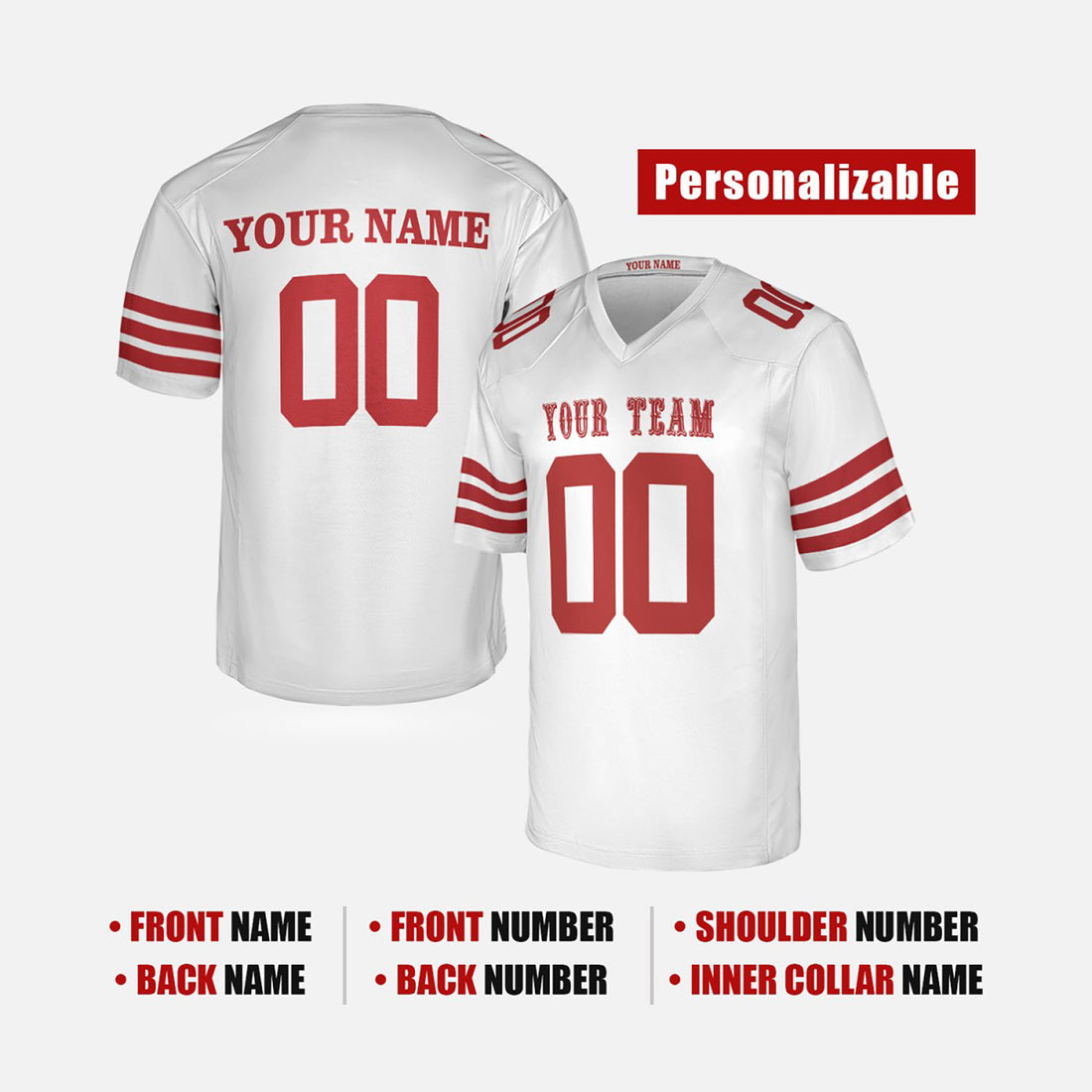 Personalized San Francisco 49ers Football Jersey - White Fan Style, Custom Name & Number-1