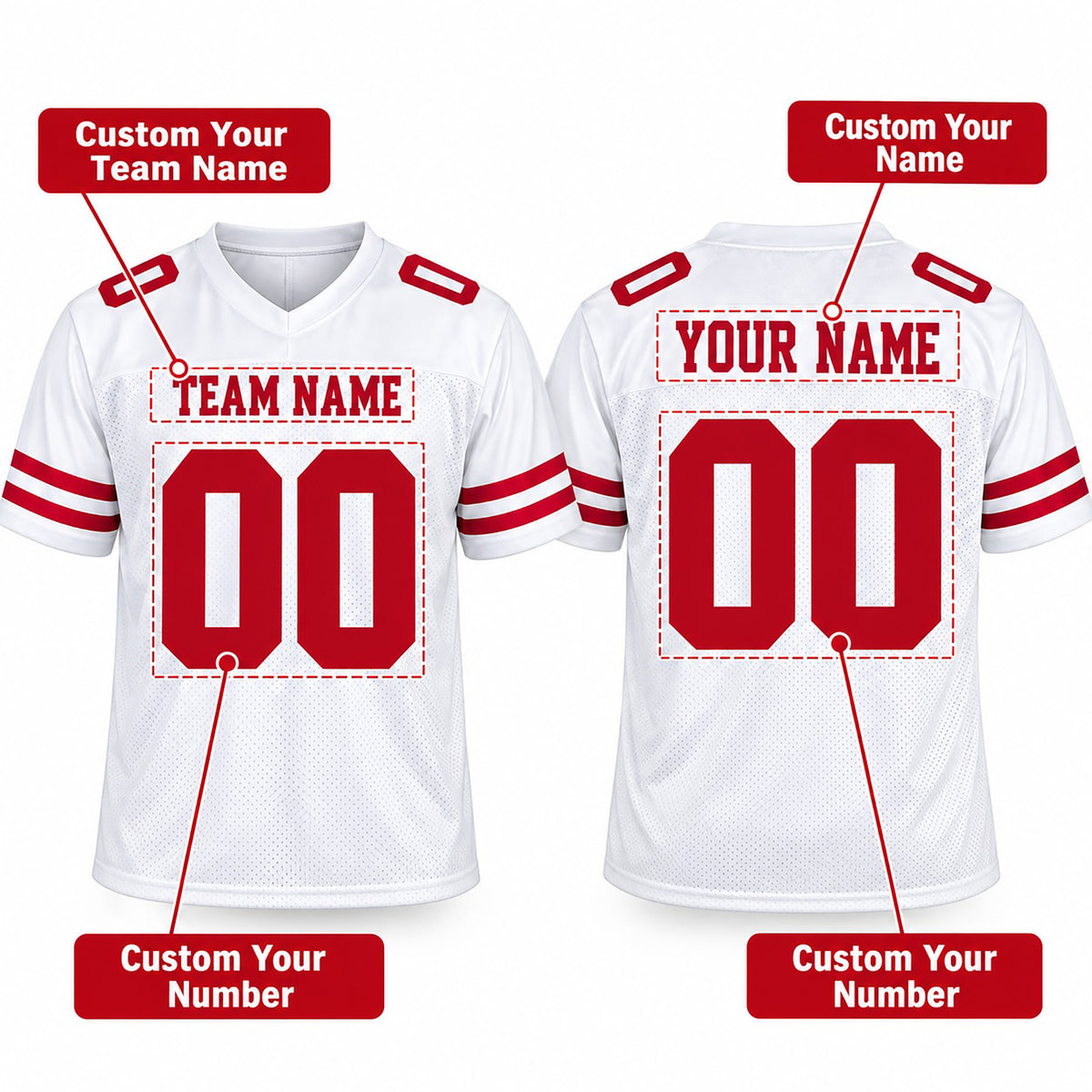 Personalized San Francisco 49ers Football Jersey – White Game Style, Custom Name Patch, Team Name, Number & Logo-2